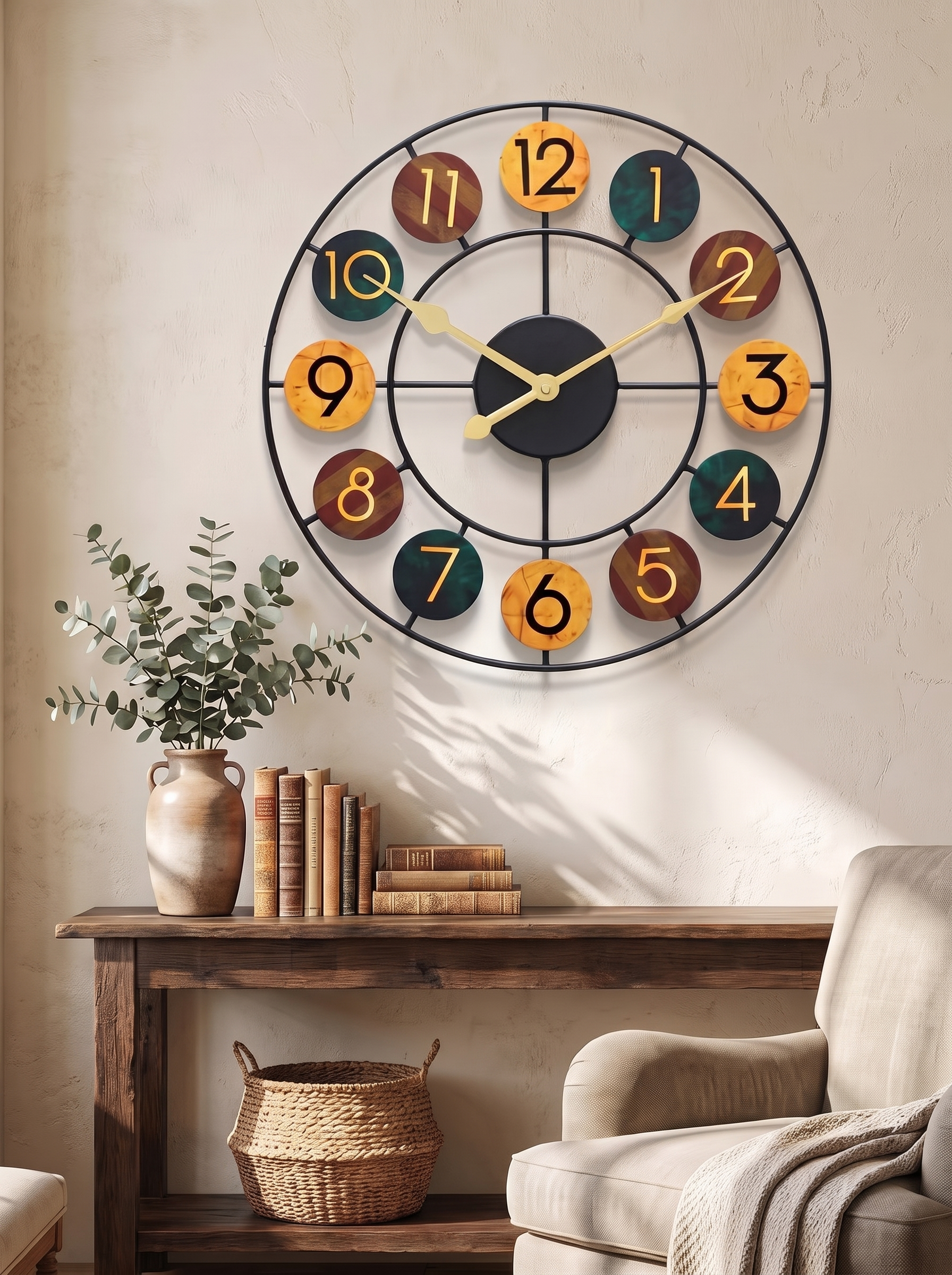 Vibrant Color Metal Wall Clock – Modern, Eye-Catching Timepiece in a home setting, view 2