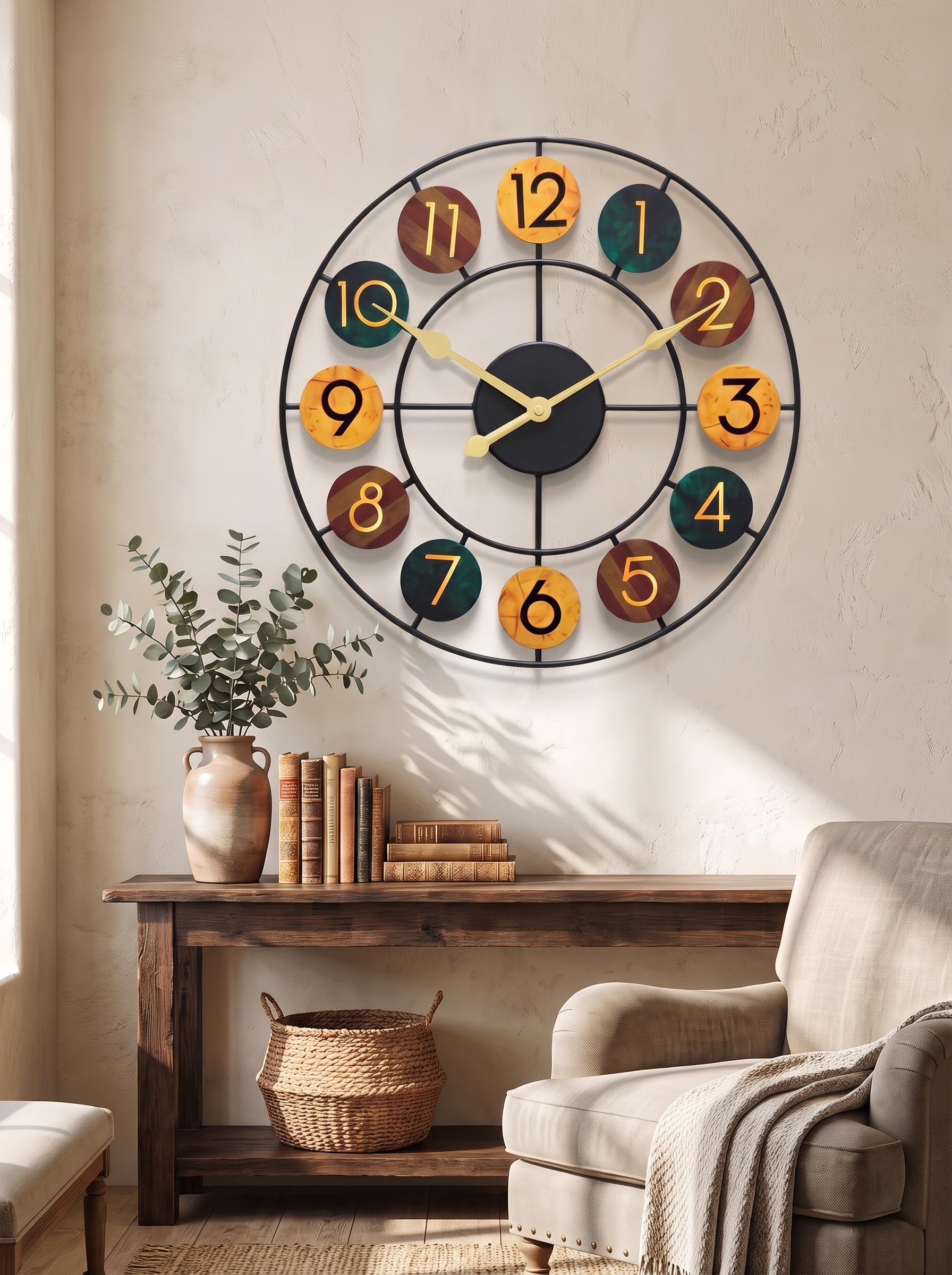 Vibrant Color Metal Wall Clock – Modern, Eye-Catching Timepiece in a home setting, view 1