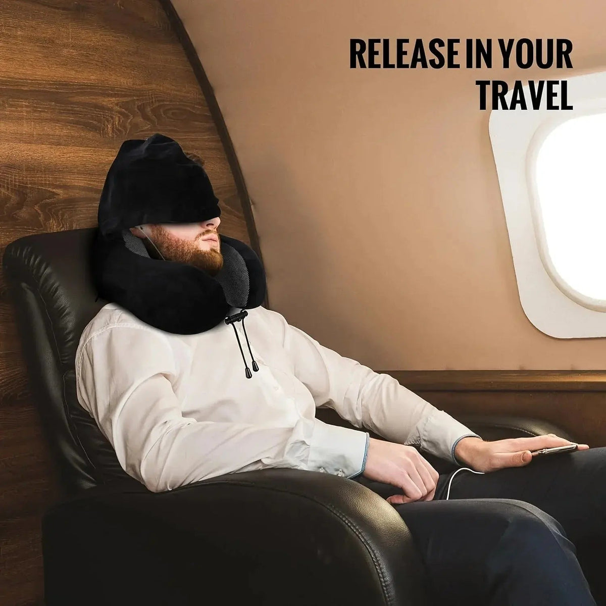 Hooded Travel Pillow with U Shaped Memory Foam and Light Blocking Hood for Airplane, Office, and Car Rest