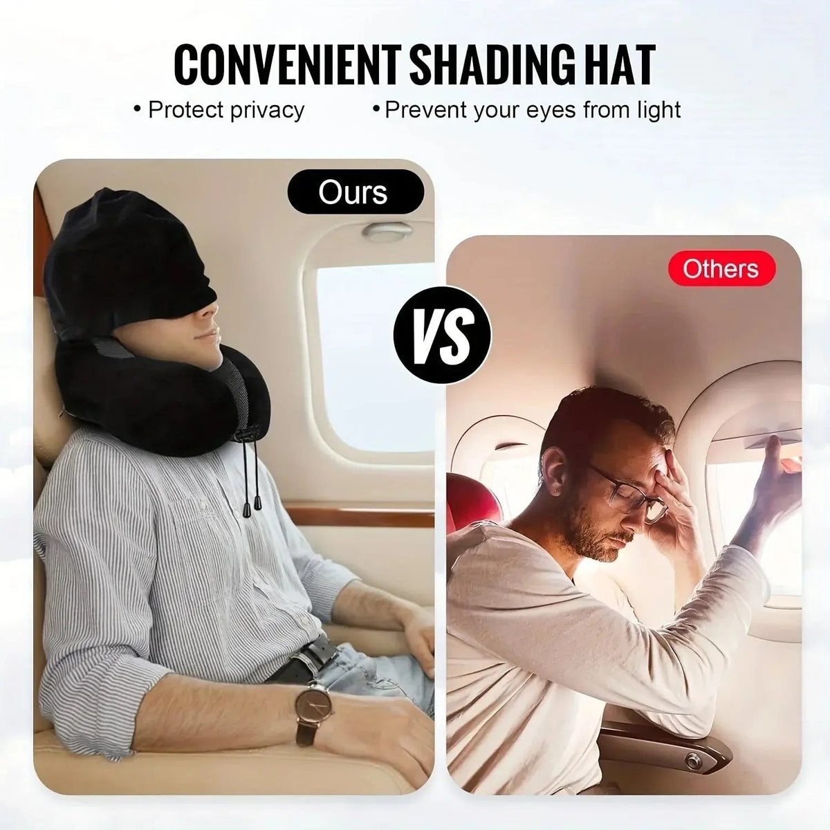 Hooded Travel Pillow with U Shaped Memory Foam and Light Blocking Hood for Airplane, Office, and Car Rest
