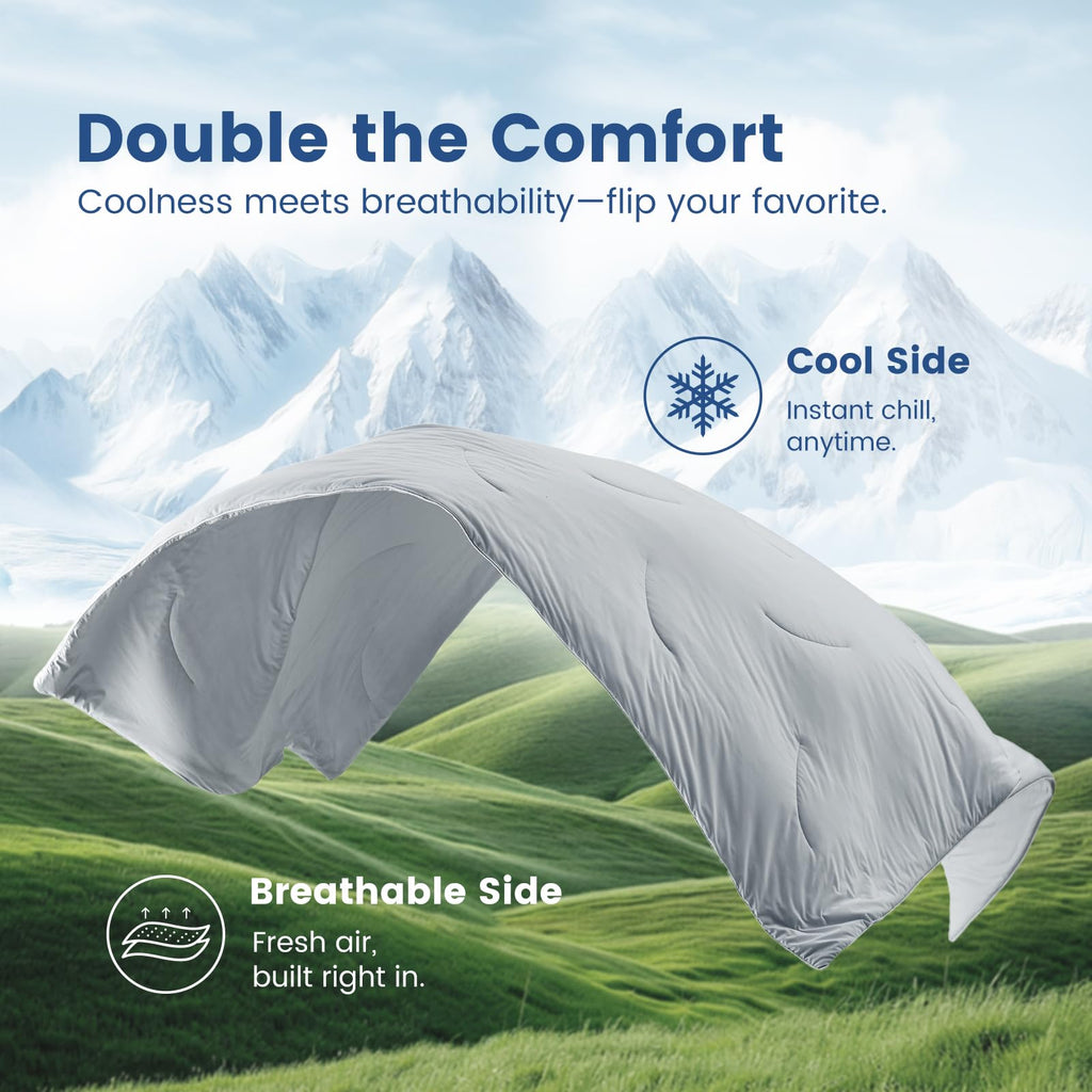 Dual Sided Cooling Comforter with Lightweight Silky Fabric for Summer Sleep and Travel Use