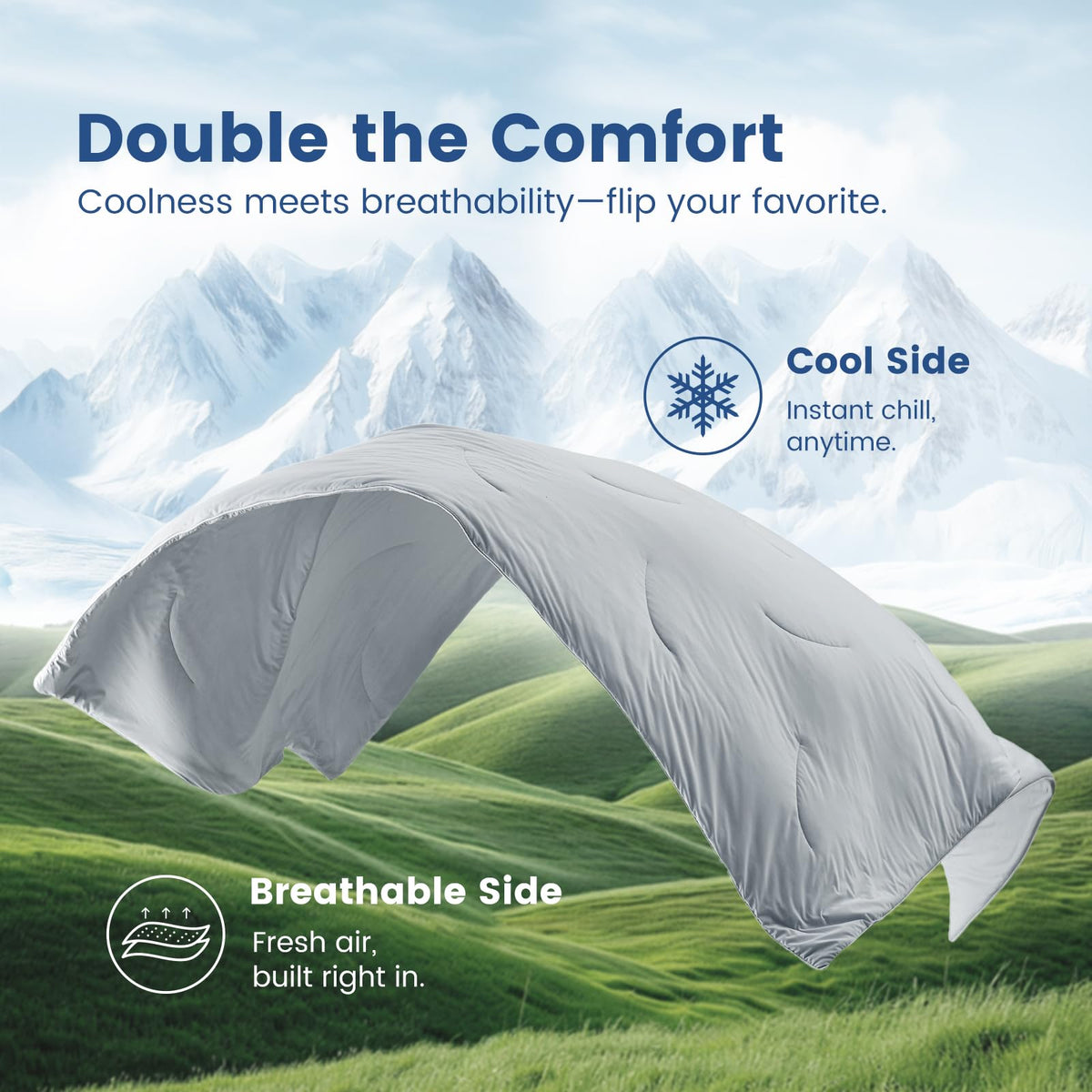 Dual Sided Cooling Comforter with Lightweight Silky Fabric for Summer Sleep and Travel Use