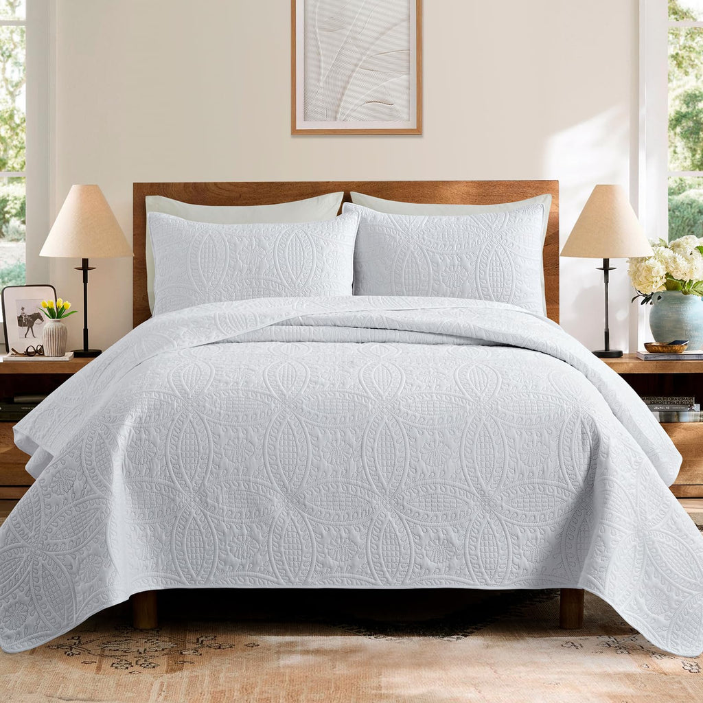Blue Queen Quilt Set with Coin Pattern Lightweight Coverlet for All Season Bedroom Use Bedding Set