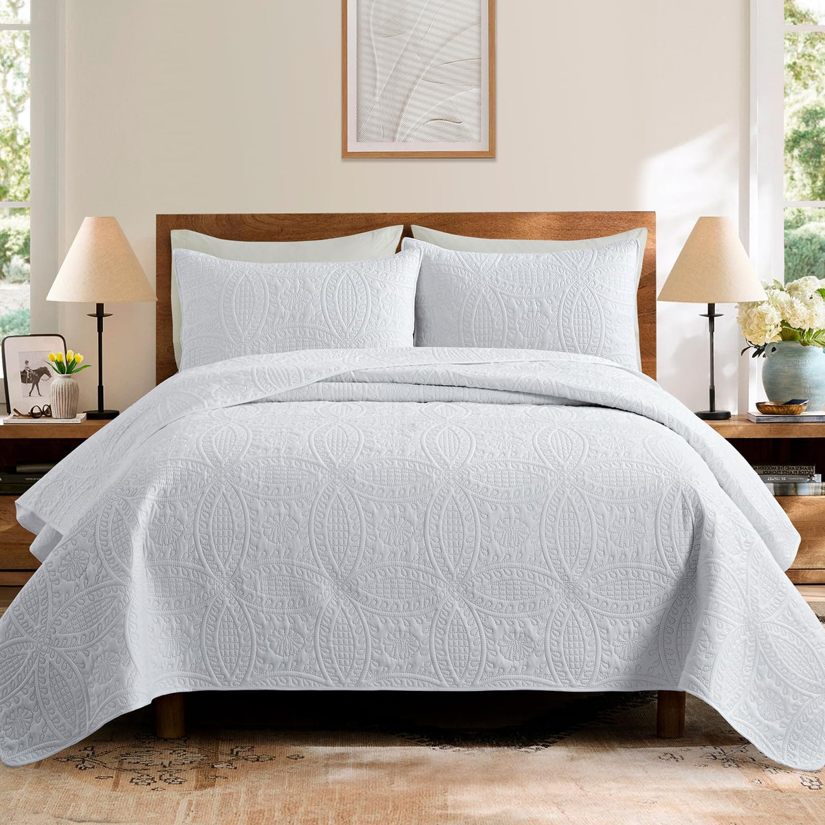 Blue Queen Quilt Set with Coin Pattern Lightweight Coverlet for All Season Bedroom Use Bedding Set