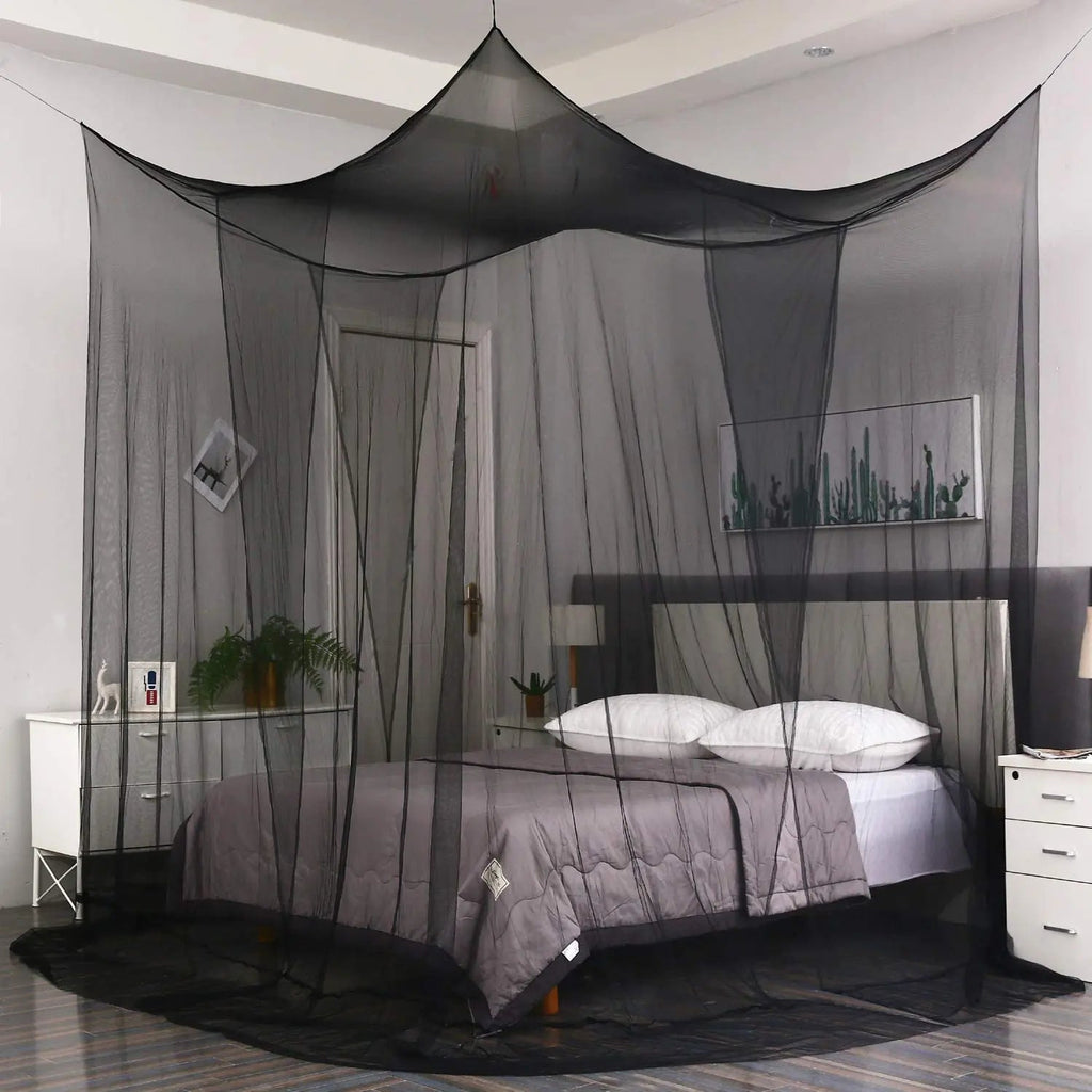 Large Four Door Square Mosquito Net Canopy Breathable Polyester Mesh Tent for Bedroom and Camping