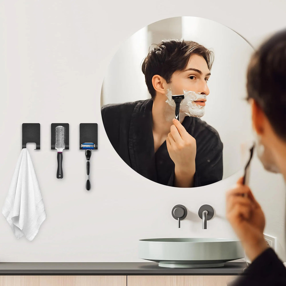 Razor Holder Hook with Heavy Duty Self Adhesive Stainless Steel Design for Bathroom and Kitchen Organization
