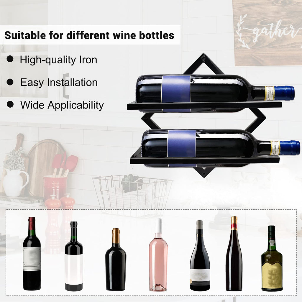 Upside Down Wine Rack with Foldable Iron Wall Mount Design for Bottles Goblets and Bar Storage