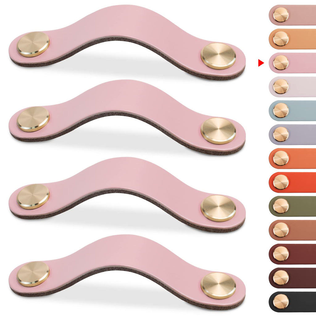 Faux Leather Drawer Pulls with Copper Head Hardware for Cabinets, Dressers, and Closets
