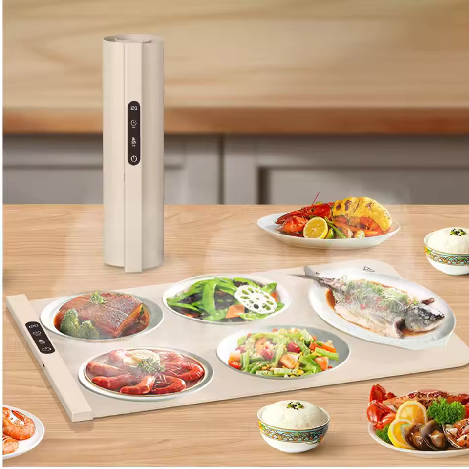 Foldable Food Warming Mat with Adjustable Temperature Control for Kitchen and Buffet Serving