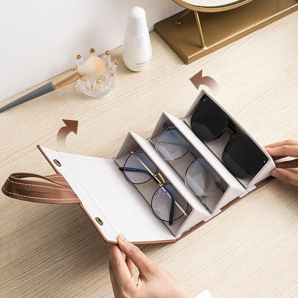 Multi Slot Glasses Organizer with PU Leather Roll Up Storage Design for Travel Eyewear Organization
