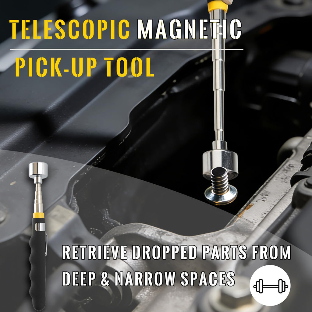 Magnetic Tool Mat Set with Parts Mat and Telescoping Pickup Tool for Mechanics Repairs and Small Hardware