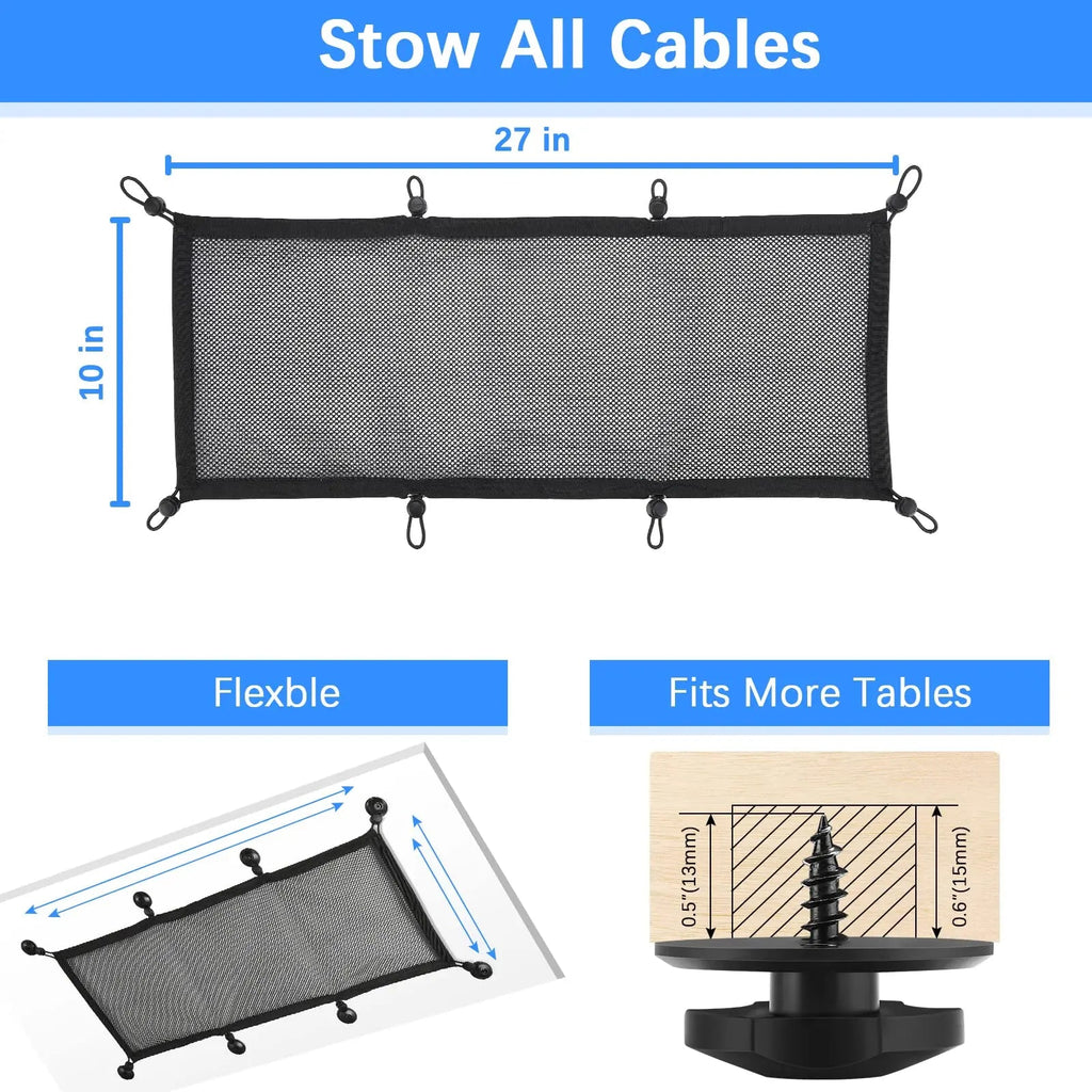 Desk Cable Net Under Desk Kit with Adjustable Mesh Storage for Office and Home Desk Organization