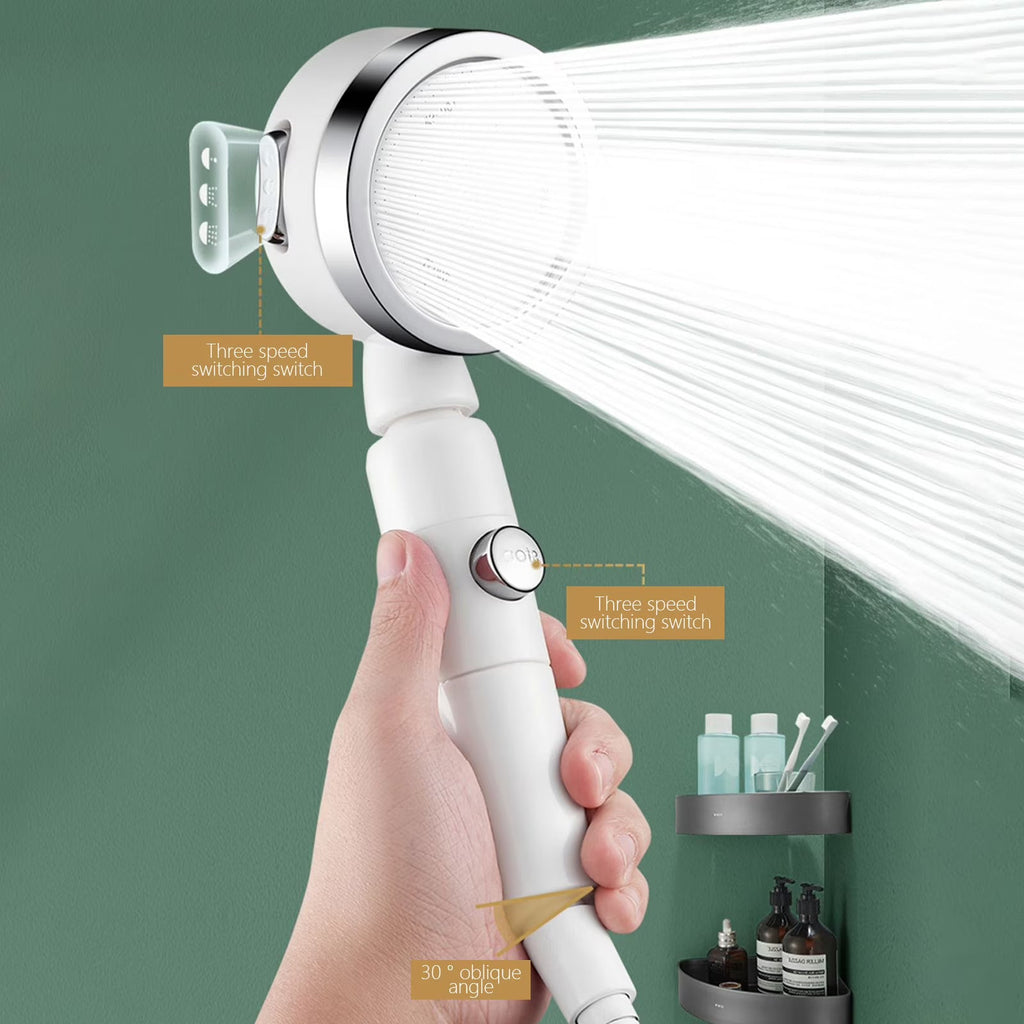 One-Touch Stop Shower Head with High Pressure 3-Mode Spray for RV and Bathroom Use (Included Shower Head + 1.5-meter Black Hose + Base)
