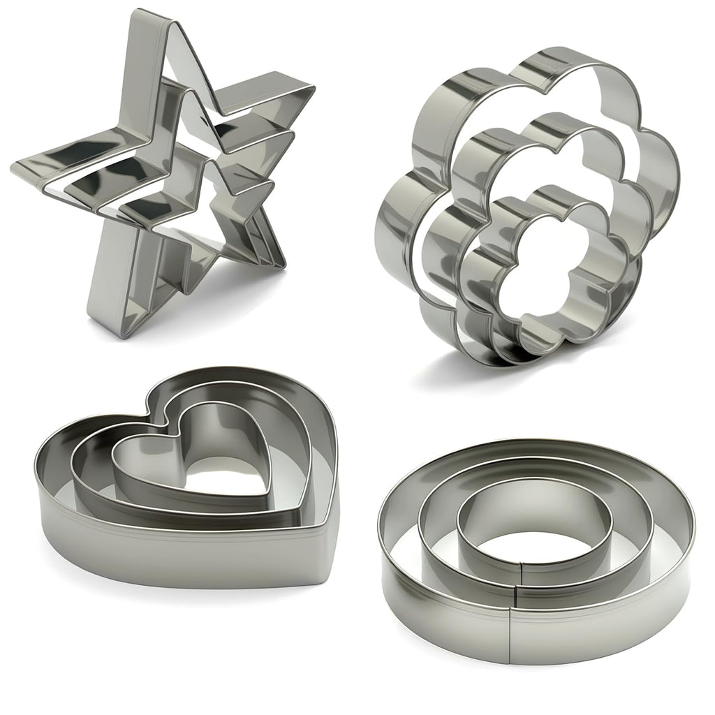12Pcs Stainless Steel Cookie Cutter Set with Multi Shape Design for Baking Biscuit Dough and Fruit Cutting