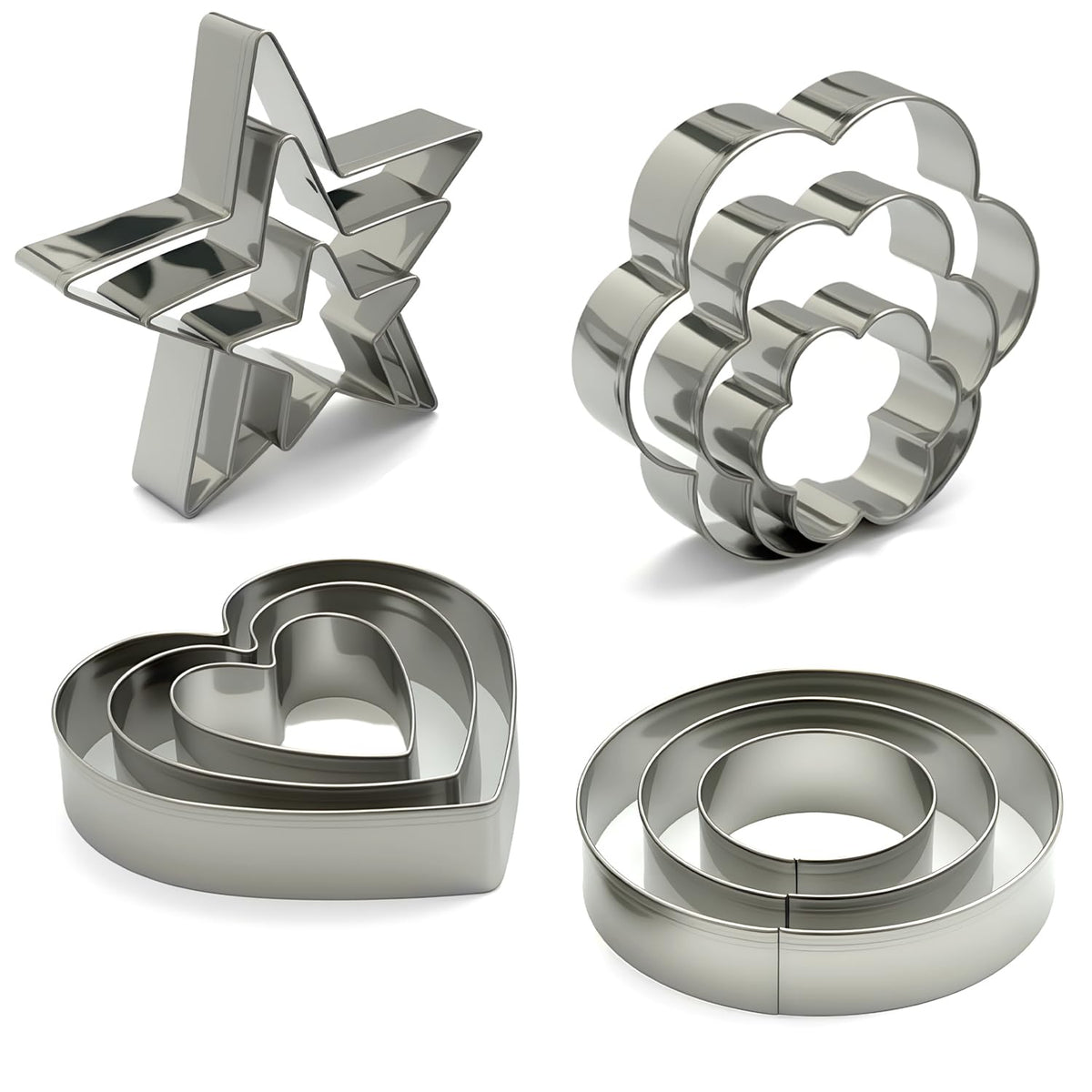 12Pcs Stainless Steel Cookie Cutter Set with Multi Shape Design for Baking Biscuit Dough and Fruit Cutting