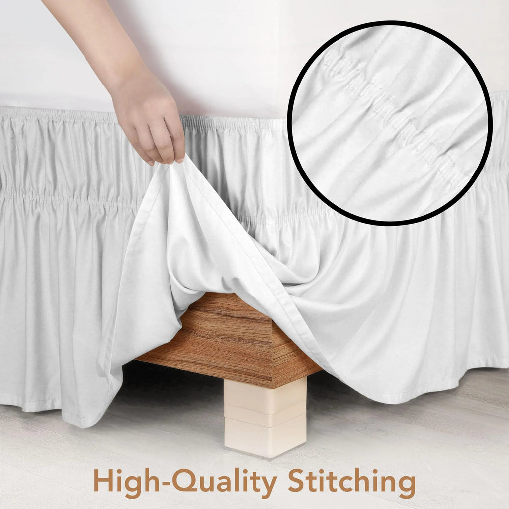 Queen Bed Skirt Elastic Wrap Around Dust Ruffle Wrinkle and Fade Resistant for Adjustable Beds