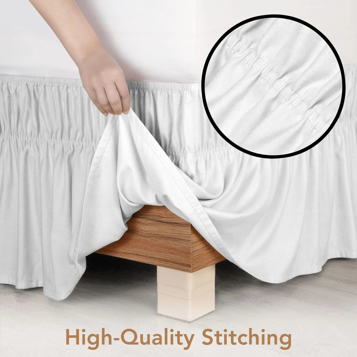 Queen Bed Skirt Elastic Wrap Around Dust Ruffle Wrinkle and Fade Resistant for Adjustable Beds