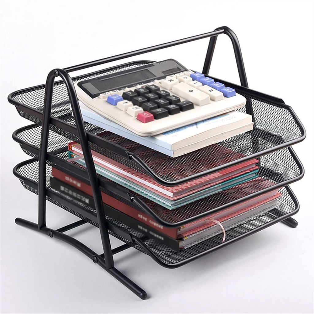 Alloy Steel File Organizer 3 Slot Horizontal Letter Tray for Documents and Desk Storage