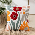 Embroidered Floral Throw Pillow Cover 18x18 Inch Cotton Canvas with Hidden Zipper for Sofa, Bed, and Living Room Decor