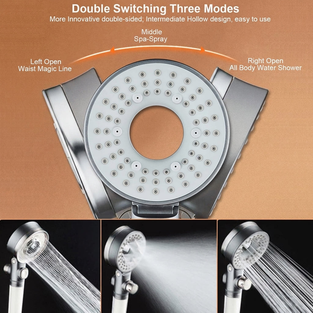 Double-Sided Shower Head with 3 Spray Modes and Filtered Rainfall Design for Bathroom Use (Included Shower head + 5 Filter cartridges + 1.5-meter