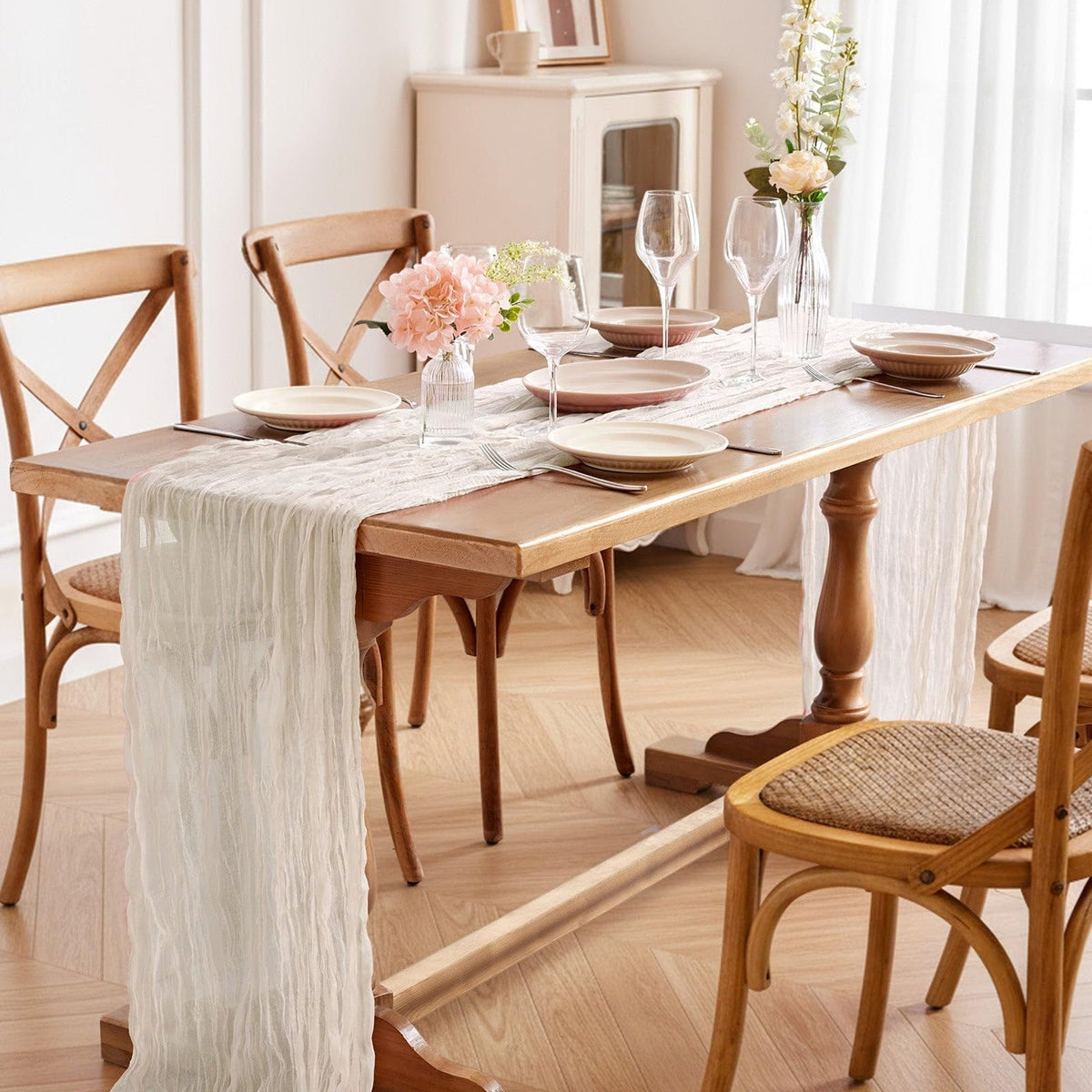 Sage Green Semi Sheer Gauze Table Runner Cheesecloth Dining Table Decor for Wedding Party Christmas Banquets (90x180cm)