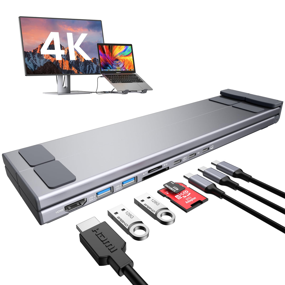 8 in 1 USB C Docking Station Stand Aluminum Laptop Hub with PD Charging USB Ports SD TF for MacBook and Laptop Use