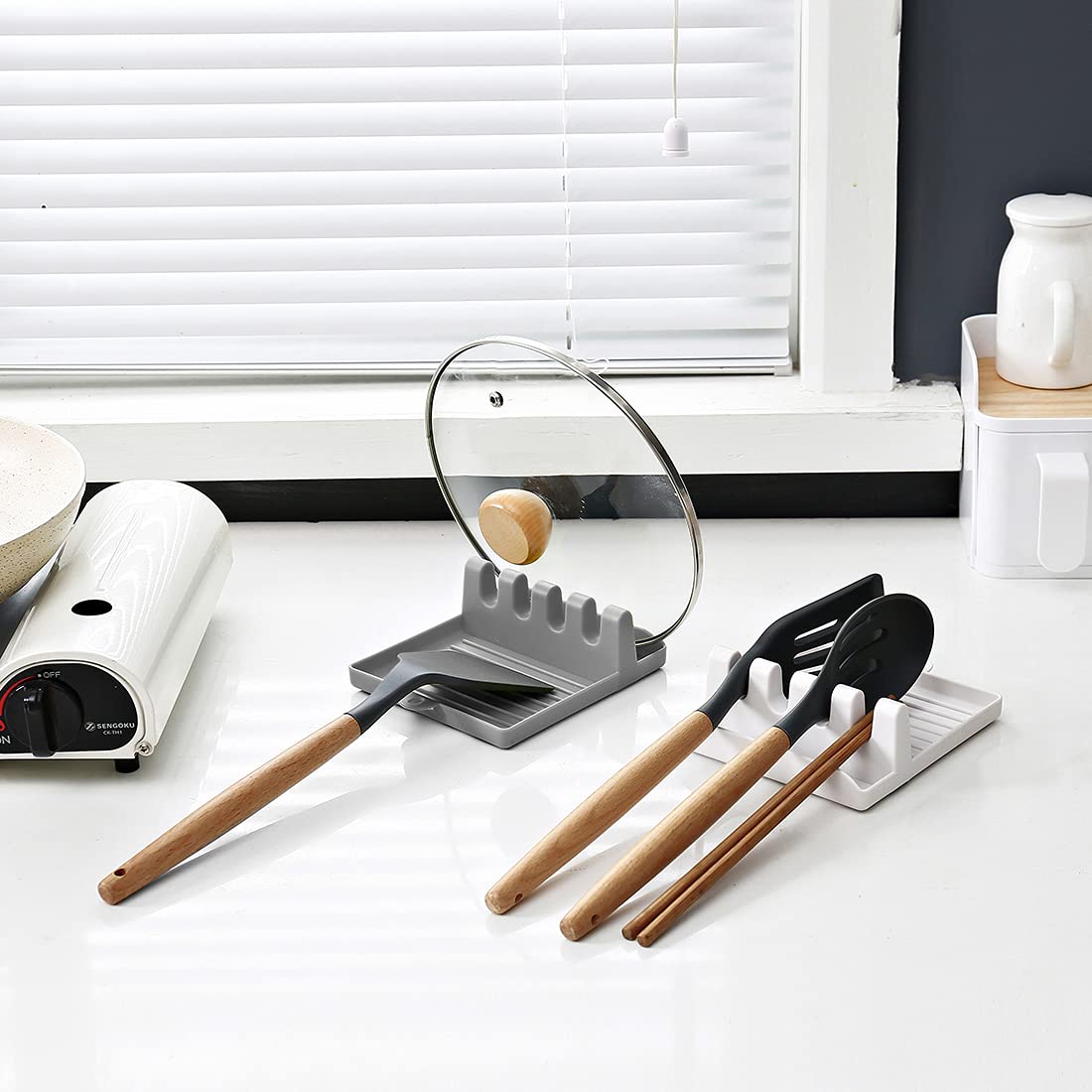 4Pcs Kitchen Spoon Rest Holder for Spatulas Lids Chopsticks Countertop Utensil Organizer