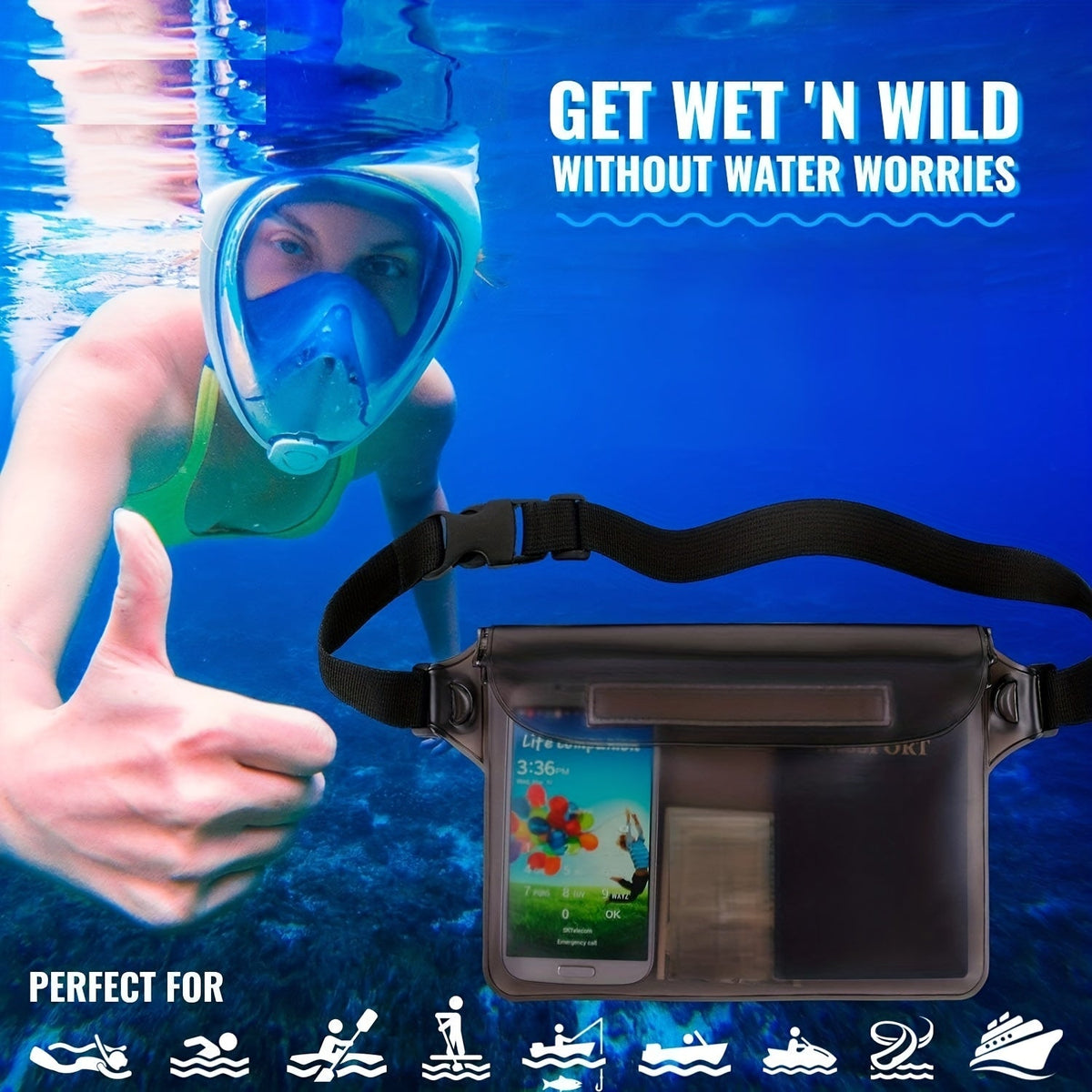 Waterproof Waist Bag with Three Layer Sealed Design for Swimming Beach and Travel Use