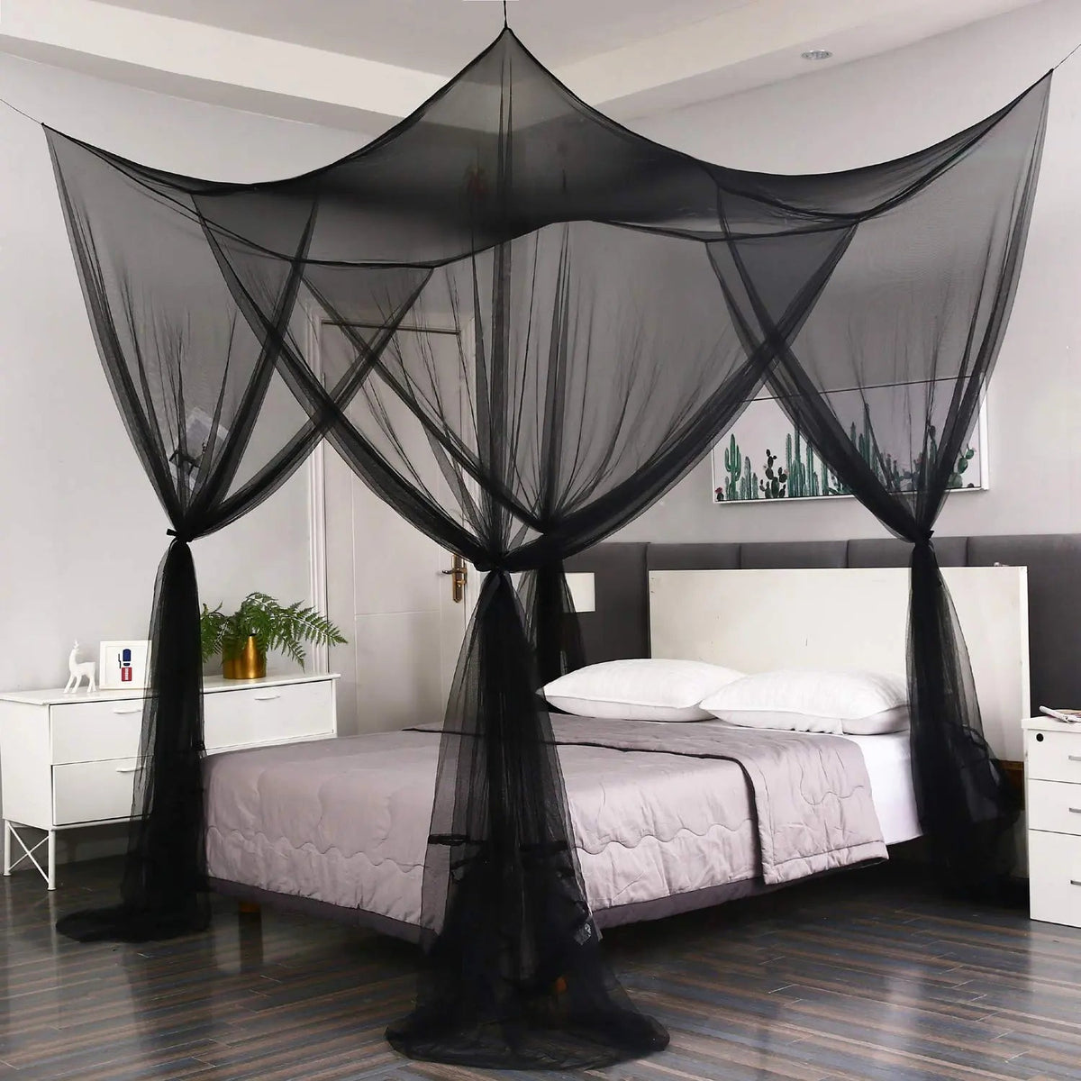 Large Four Door Square Mosquito Net Canopy Breathable Polyester Mesh Tent for Bedroom and Camping