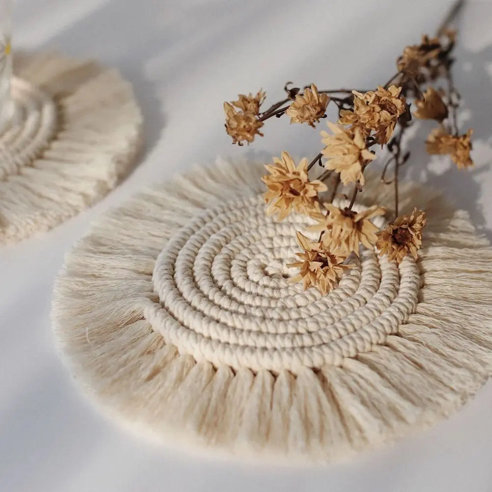2Pcs Handmade Cotton Braid Macrame Coaster Boho Non Slip Cup Mat Table Decor