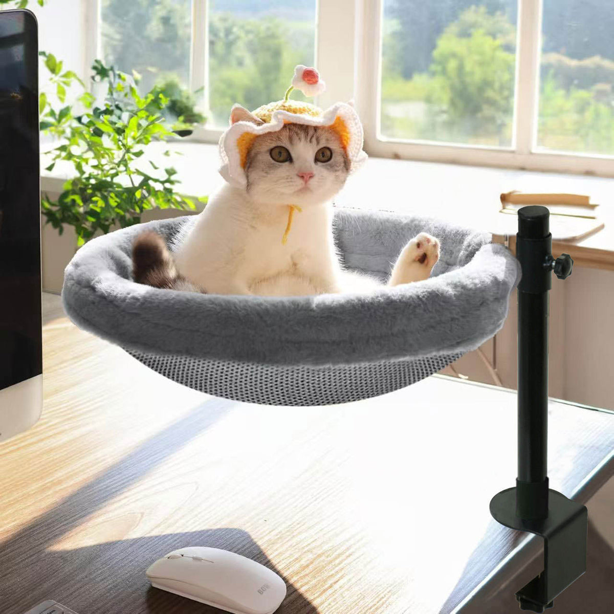 Adjustable Rotating Cat Perch with Clamp On Desk Design for Indoor Climbing and Resting