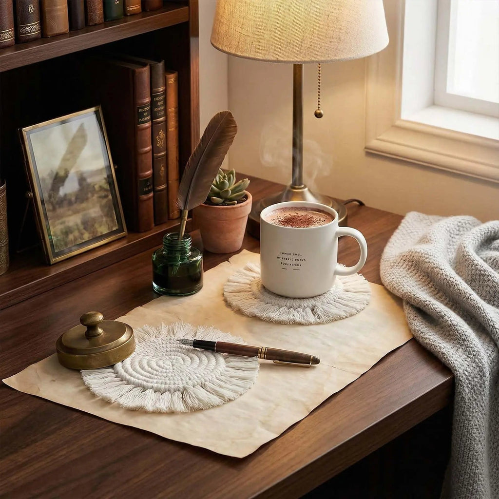 2Pcs Handmade Cotton Braid Macrame Coaster Boho Non Slip Cup Mat Table Decor