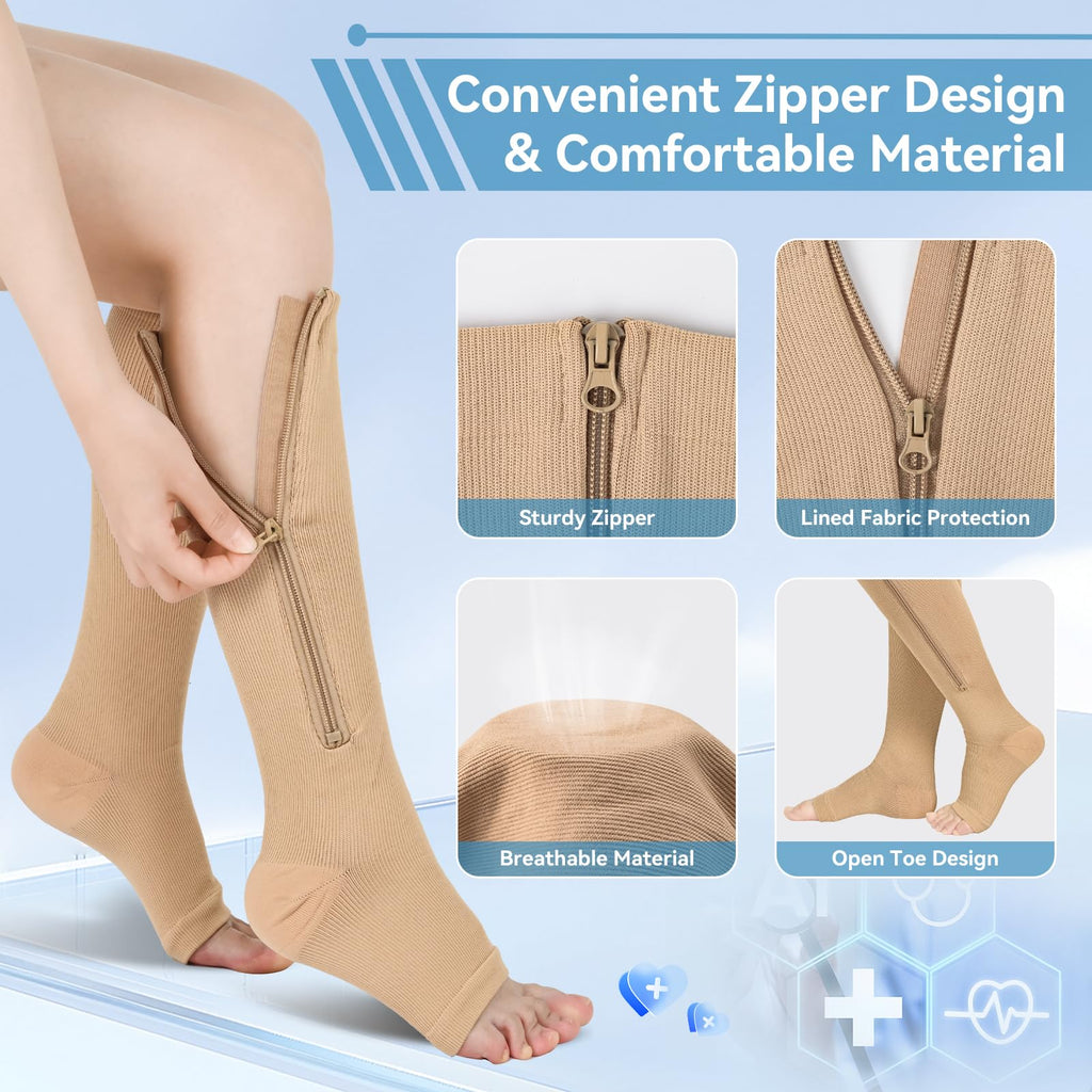 Zipper Compression Socks with Graduated Support Design for Running, Travel, Fitness, and Daily Leg Comfort