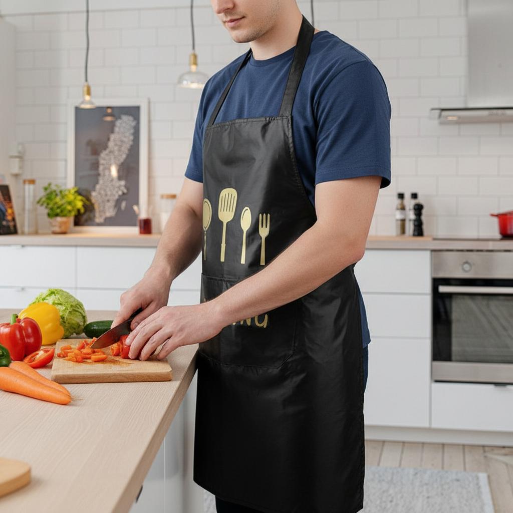 Waterproof Kitchen Apron with Side Towel Pockets for Cooking Dishwashing and Coffee Prep