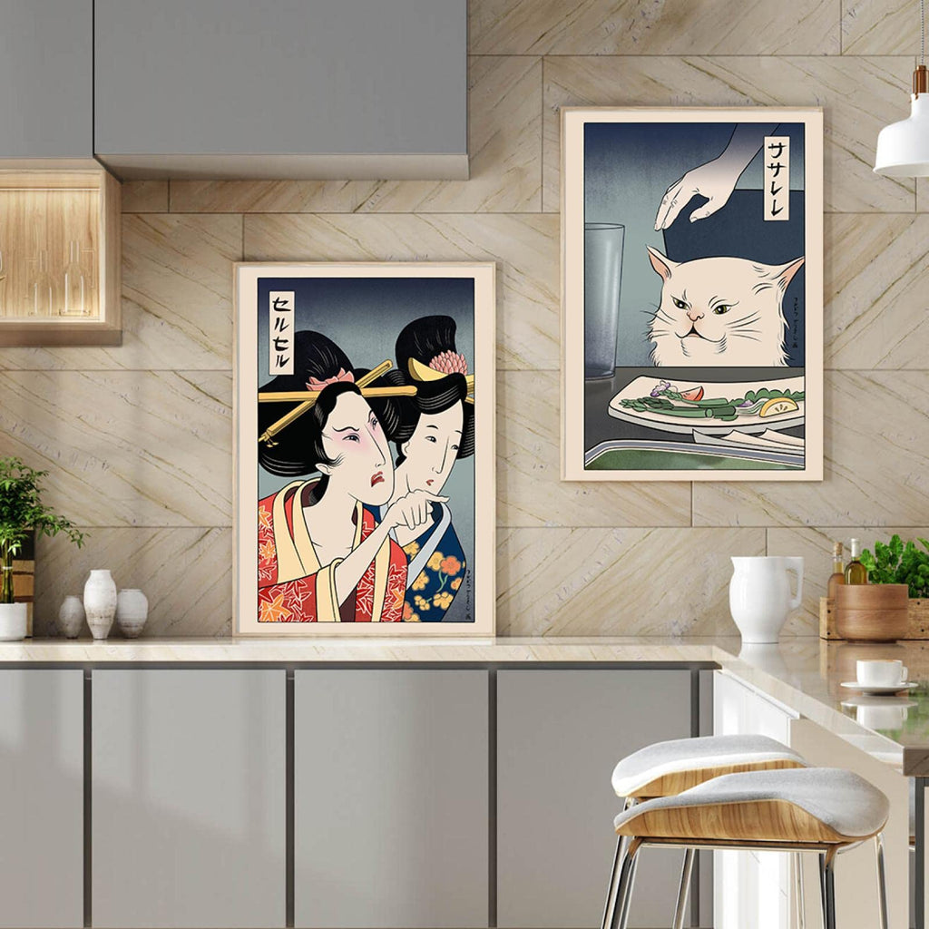 Frameless Anime Canvas Wall Art with Humorous Vintage Print Design for Living Room and Kitchen Decor (Painting Only)