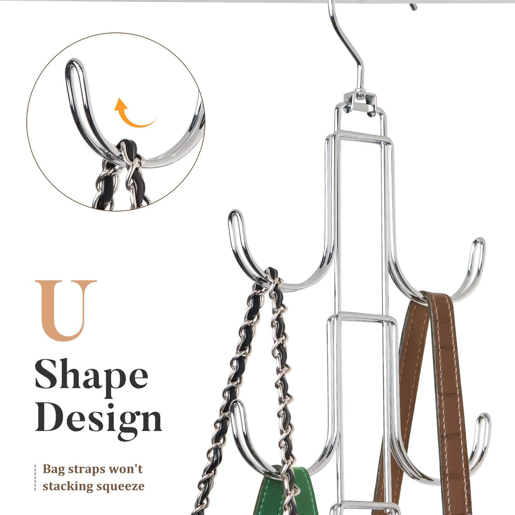 2 Pcs Rotating Hanger with Six Hook Metal Design for Closet Wardrobe and Bag Storage