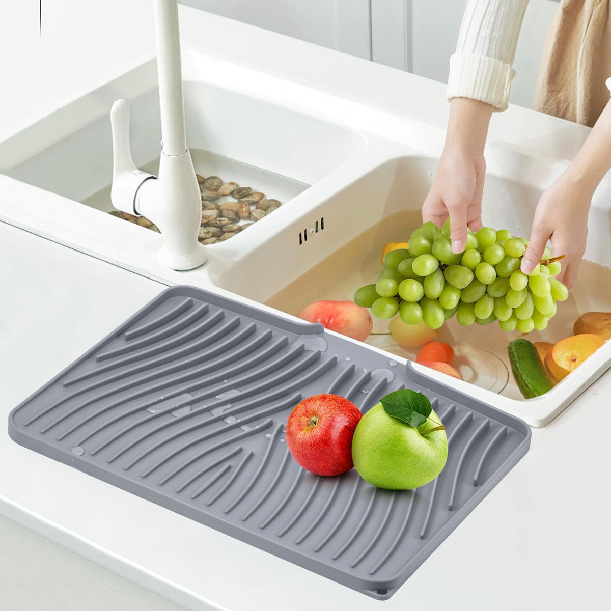 Countertop Drain Pad with Built In Drain Design for Kitchen Dish Drying Use