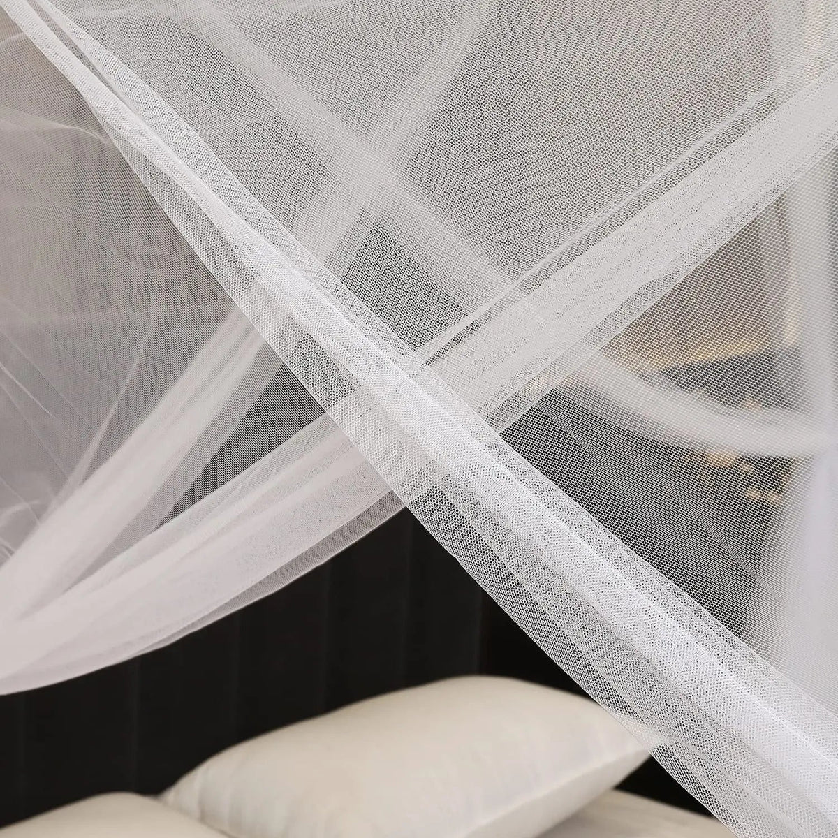 Large Four Door Square Mosquito Net Canopy Breathable Polyester Mesh Tent for Bedroom and Camping
