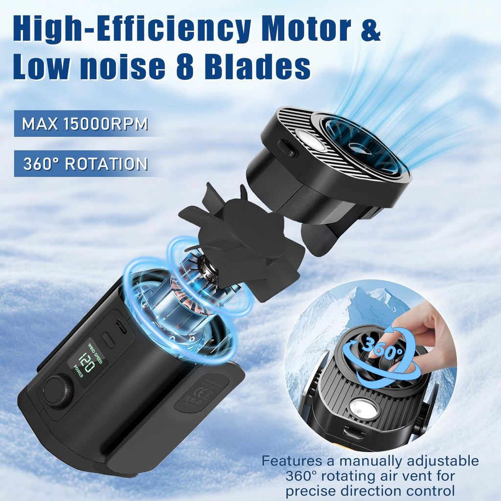 Portable Waist Fan with Rechargeable Battery and 3-Speed Clip Design for Outdoor Use