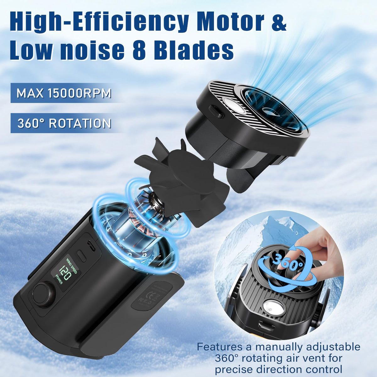 Portable Waist Fan with Rechargeable Battery and 3-Speed Clip Design for Outdoor Use