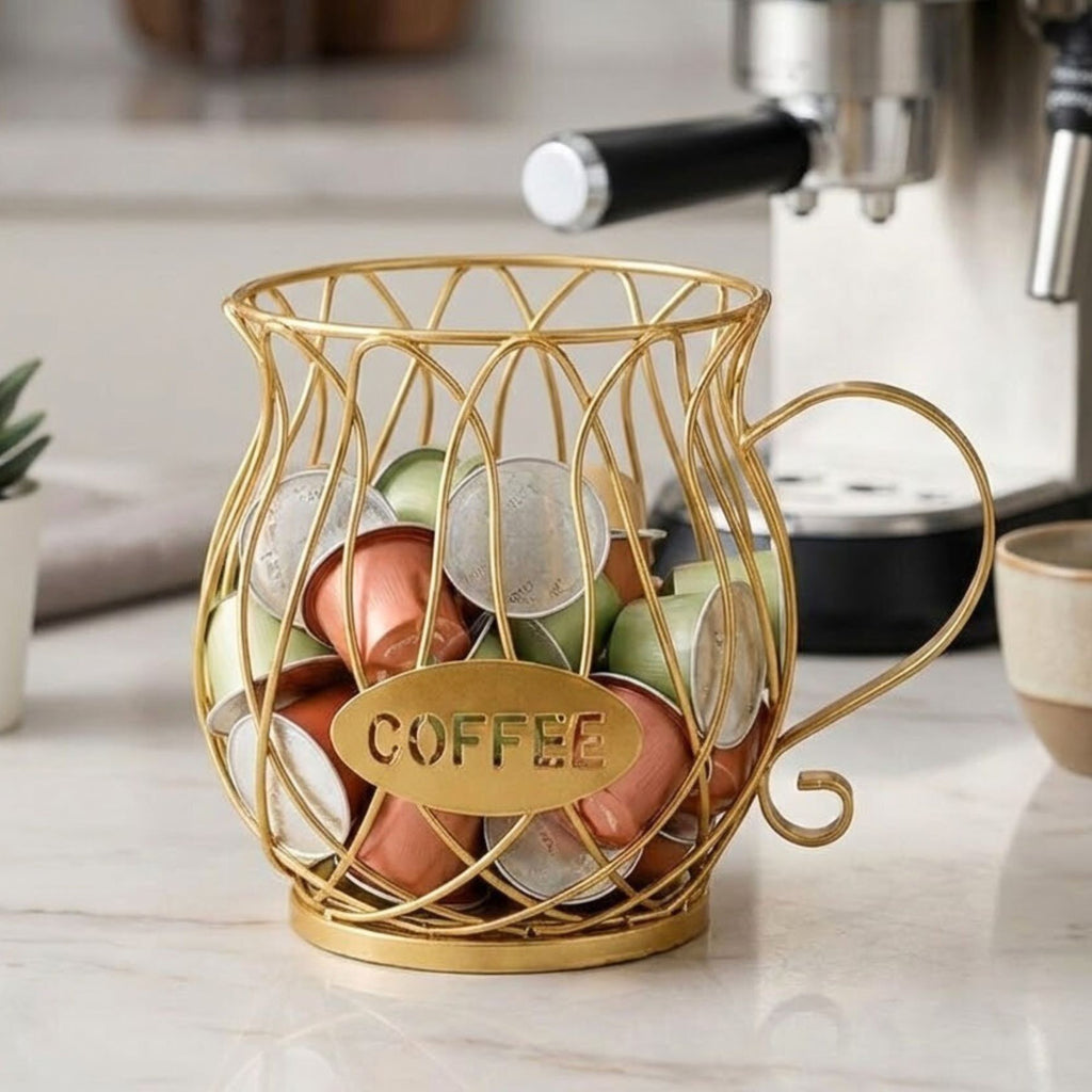 Large Capacity Irregular-Shaped Metal Coffee Pod Holder for Storing K-Cups and Capsules, Ideal for Kitchen Organization and Home Decoration