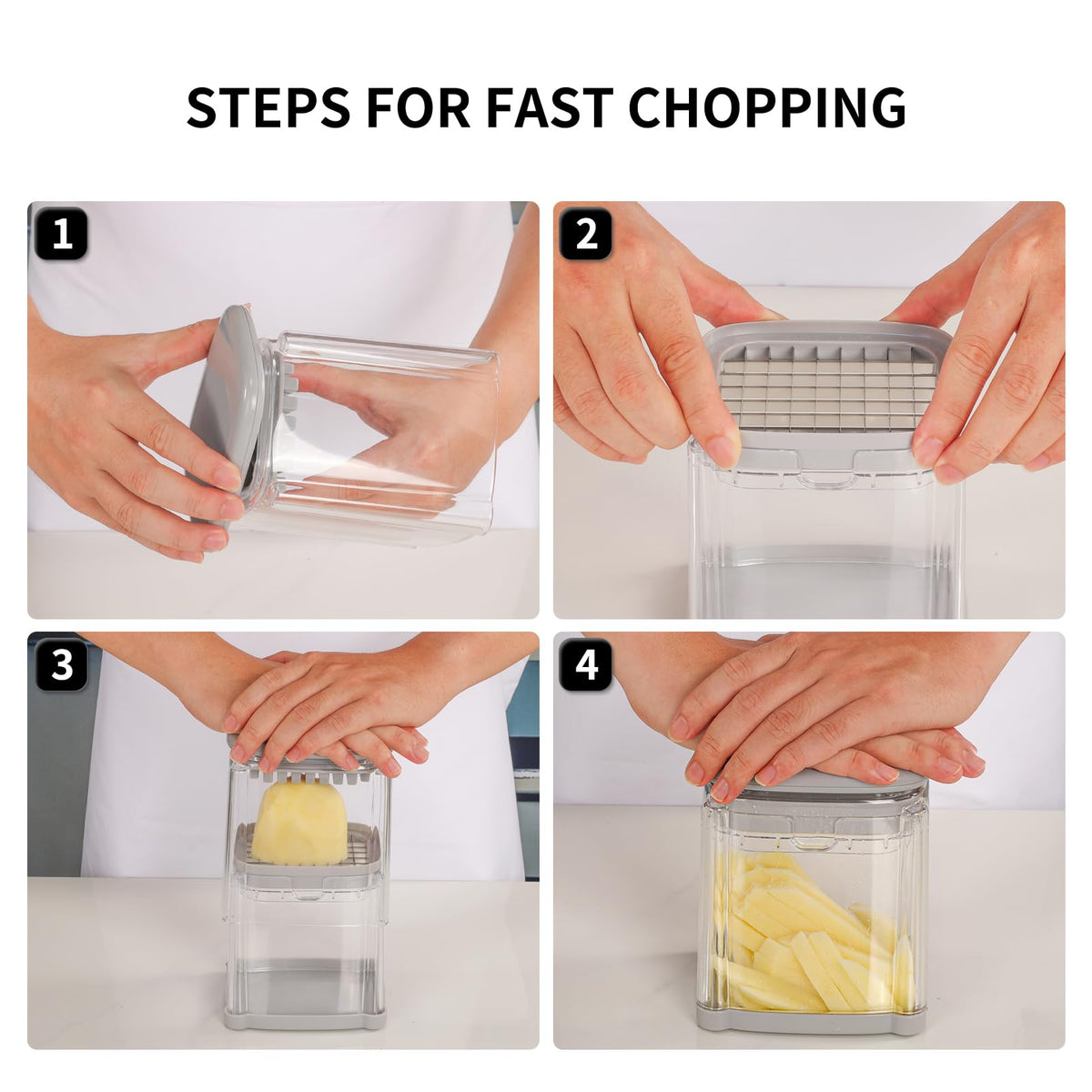 Manual French Fries Cutter with 4 Blade Dicer Design for Vegetables Fruit and Kitchen Prep