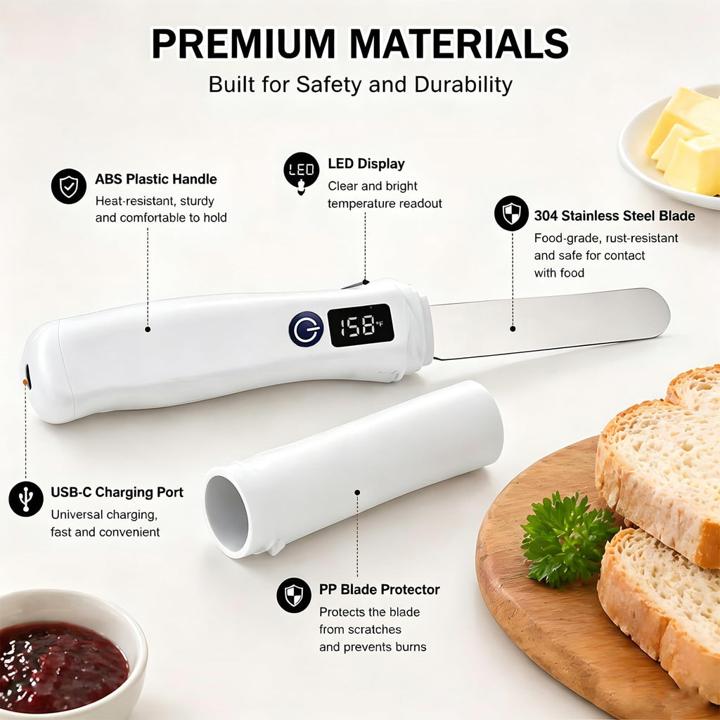 USB Rechargeable Heated Butter Knife with Stainless Steel Spreader Design for Butter Cheese and Toast
