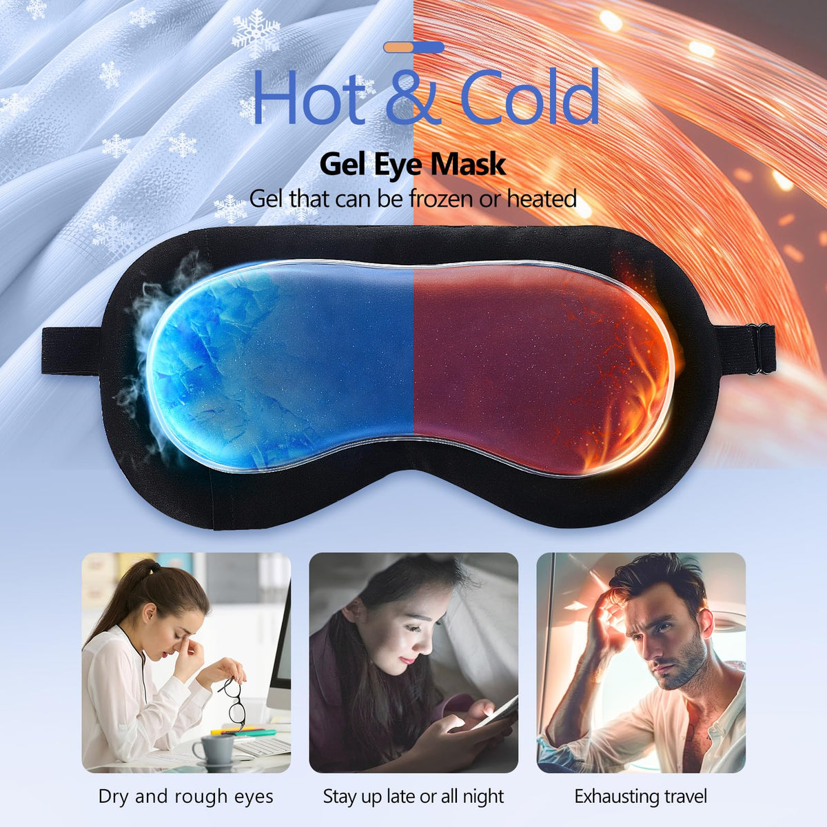 Cooling Gel Sleep Mask with 3D Contoured Blackout Design for Rest and Travel