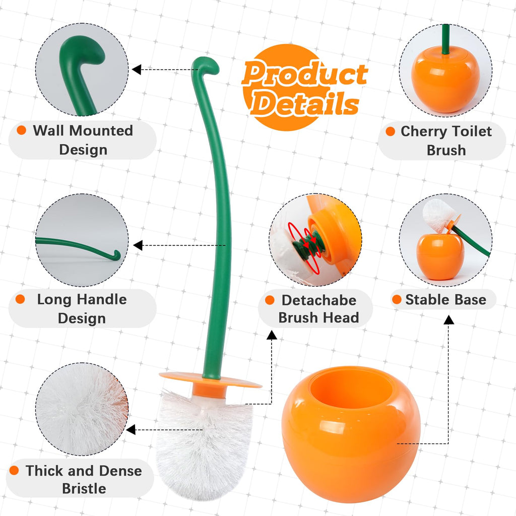 Cherry Toilet Brush Holder Set with Decorative ABS Design for Bathroom Cleaning and Lavatory Storage