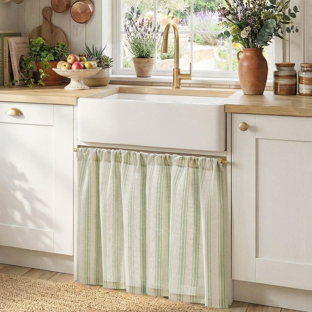 Linen Blend Curtains with Light Filtering Fabric for Living Rooms, Kitchens, and Cafés