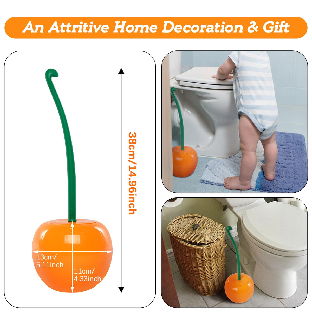 Cherry Toilet Brush Holder Set with Decorative ABS Design for Bathroom Cleaning and Lavatory Storage