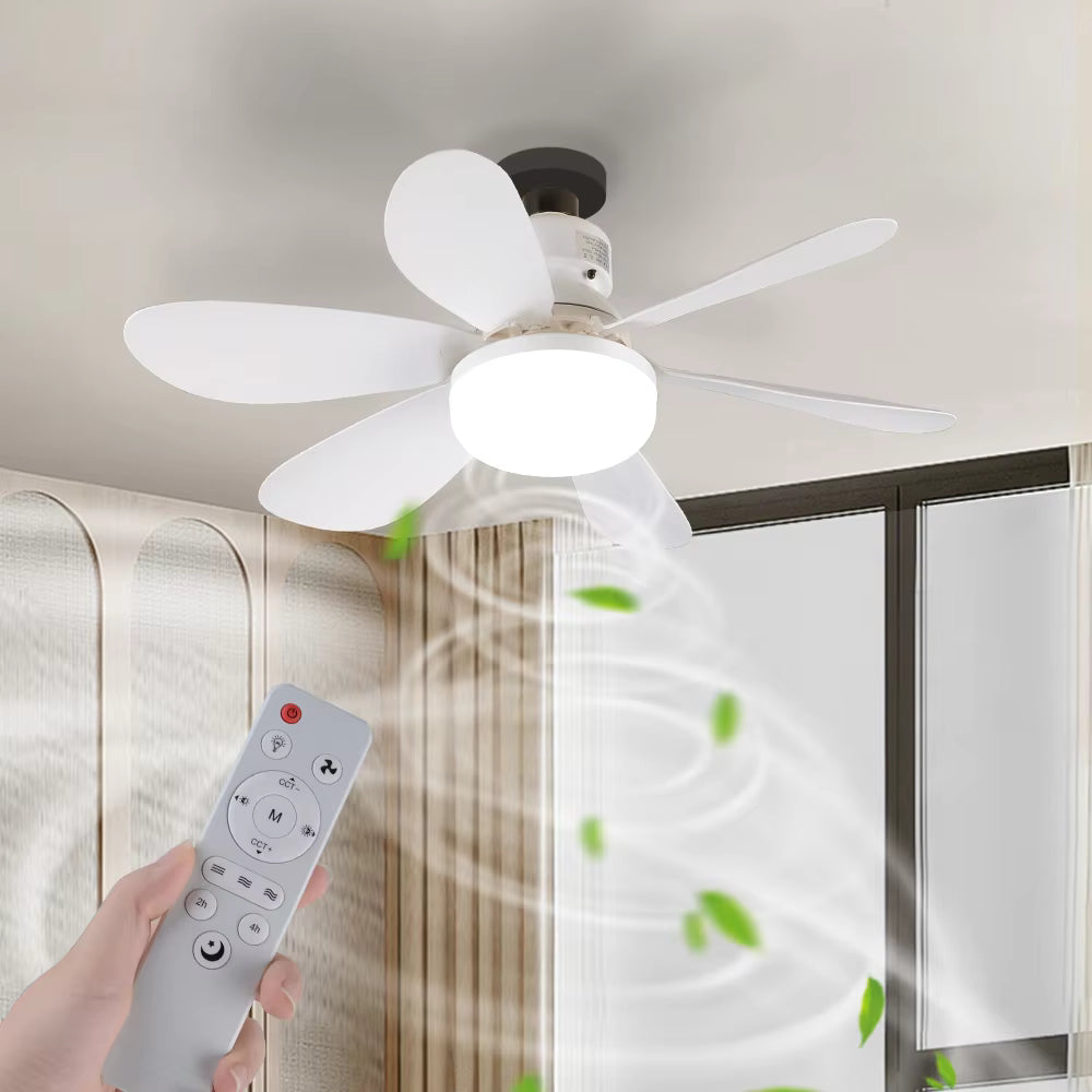 LED Ceiling Fan Light with Remote Control, Dimmable Lighting and E27 Socket Design for Small Rooms