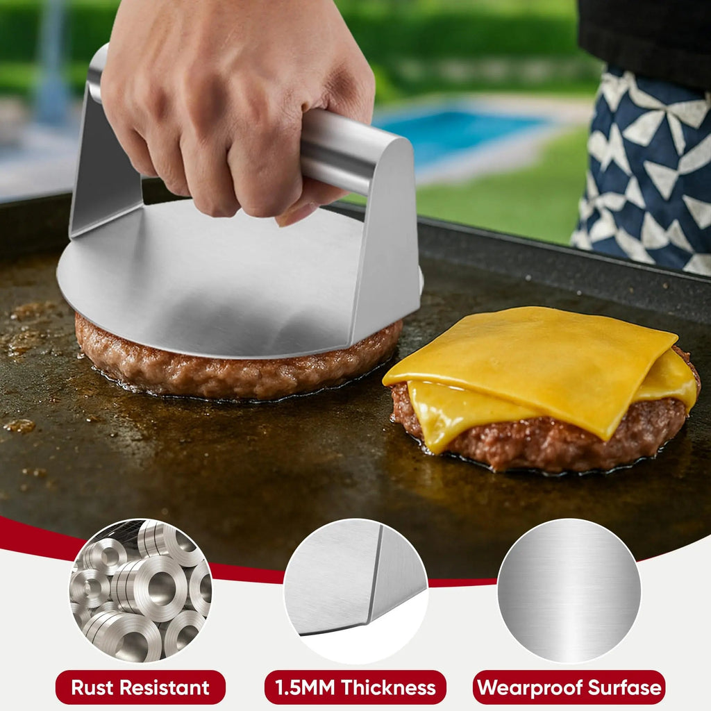 Stainless Steel Smash Burger Press Round Patty Maker for Griddle and BBQ