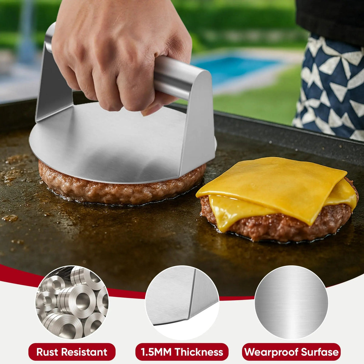 Stainless Steel Smash Burger Press Round Patty Maker for Griddle and BBQ